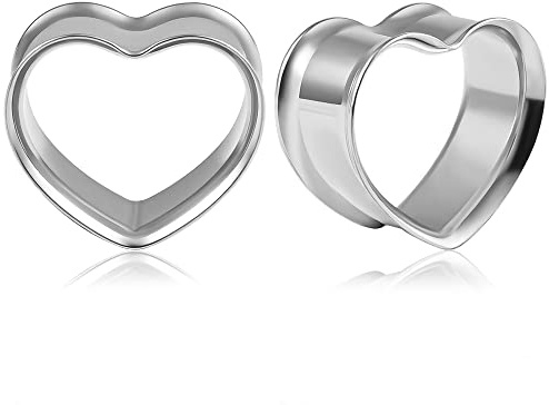 Vankula Ohr Flesh Tunnel Double Flared Plug Herz Edelstahl Ohrpiercing Gestreckte Schmuck für männer damen 8mm bis 25mm