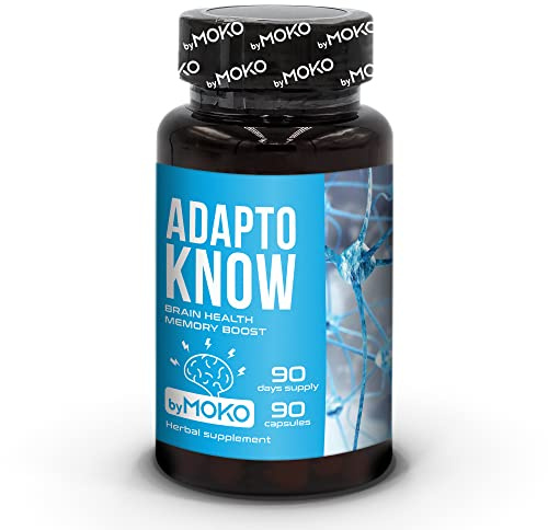 byMoko AdaptoKNOW Gehirn booster Gedächtnis Konzentration - Brain booster mit Ashwagandha Ginkgo Biloba Sibirischer Ginseng Fokus kapseln für Kognitive Funktion, Nootropic 90 konzentrations kapseln