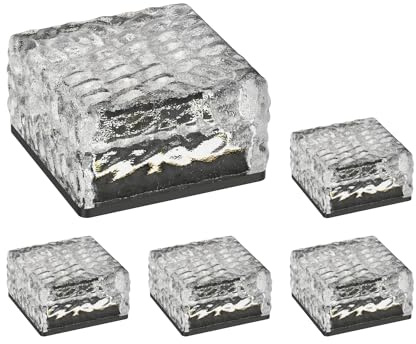 ledscom.de 5x LED Solar-Pflasterstein Bodeneinbauleuchte BROSLO für außen, IP67, Glas, eckig, 10 x 10cm, warmweiß