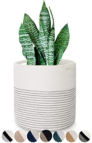Oradrem Pflanzkorb aus gewebtem Baumwollseil, für Blumentopf, Boden, Innenbereich, Dekorkorb für Pflanzen, Aufbewahrung, Organizer, Moderne Heimdekoration (30,5 x 30,5 cm, weiß)
