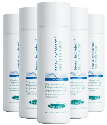 benevi Gesichtstonic 5 x 200 ml klärendes und reinigendes Tonic für fettige Haut. Beseitigt den störenden Fettglanz, löst Hornzellen und Mitesser, beruhigt und erfrischt die Haut.