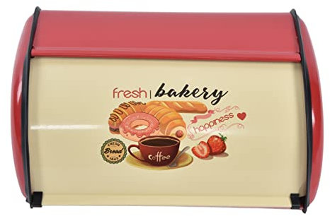 Metal Bread Bin Holder with Roll Top Lid Large Capacity Bread Bin Storage Container Bread Keeper Box for Kitchen Countertop(Red)