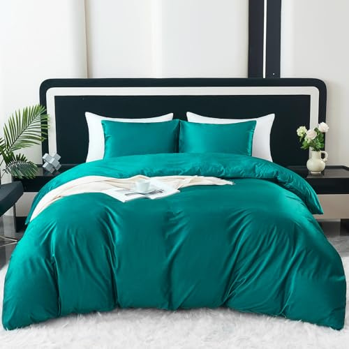 HCORA Velvet Duvet Cover, Luxury Ultra Soft Comforter Cover with 2 Pillowcases, Cozy Warmth, No Shedding, Zipper Closure, 3PC, Queen Size, Teal