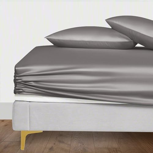LINENWALAS Drap-housse 100% Tencel Lyocell uniquement avec ajustement sécurisé et serré tout autour élastique poche profonde 40 cm Drap-housse - Literie en soie d'eucalyptus la plus douce et