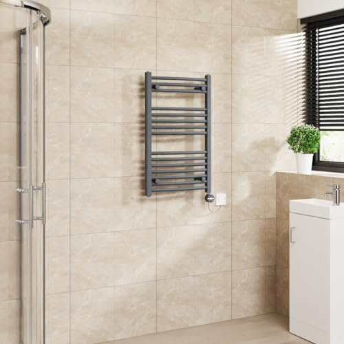 Warmehaus Touch Screen Electric Heated Towel Rail Curved Thermostatic Bathroom Towel Radiator with Timer Anthracite - 800x500mm