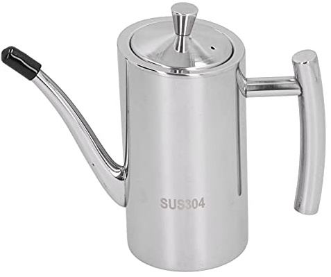 WOHPNLE Stainless Steel Oil Filter Pot, Olive Oil Dispenser 304 Stainless Steel Non Drip Leak Proof Pouring Oil Can Dispenser Bottle for Kitchen Use Easy to Clean (500ml)