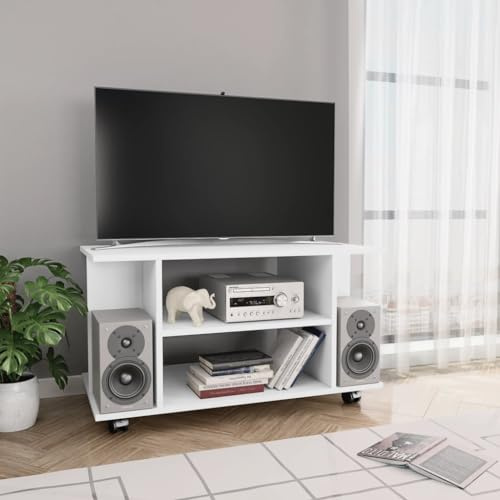 CKioict TV möbel DVD Schrank Wohnzimmer Möbel TV-Schrank mit Rollen Weiß 80x40x40 cm HolzwerkstoffFür Wohnzimmer und Esszimmer