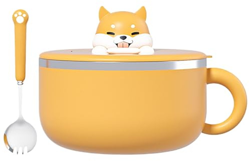 Bol de nouilles instantanées avec poignées Bol de nouilles ramen de 1200 ml Bol de ramen instantané avec couvercle et cuillère Cuiseur à ramen portable allant au micro-ondes Bol à ramen au micro-ondes