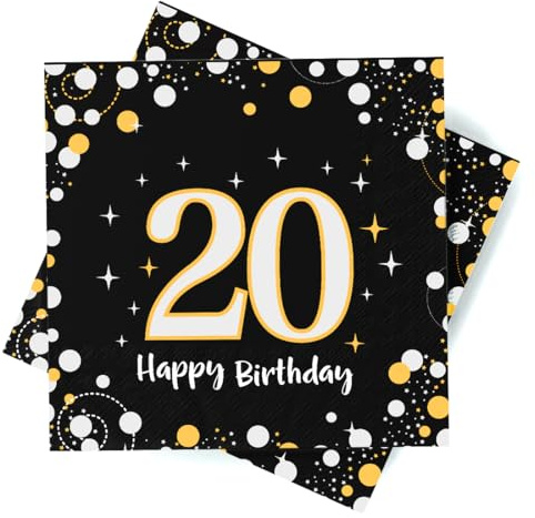 Servietten 20. Geburtstag, 30 Stück Serviette 20 Geburtstag Mann, 20 Geburtstagdeko Mann Frau, Happy Birthday 20 Servietten Tischdekoration, 3-Lagig Geburtstagsdeko Servietten