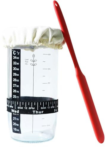 LUODOOHE Barattolo di fermentazione a lievito naturale, 730 ml, contenitore per pasta madre, barattolo di vetro trasparente, per lievito naturale, con apertura larga e coperchio