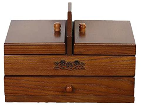 asdchZen Nähkästchen, Große Nähkörbe, Aufbewahrung Von Nähset, Nähkästchen Aus Holz, Korb Mit Doppellagigem Design, Vintage-Nähkästchen Aus Holz (30 X 14,5 X 16,5 cm)