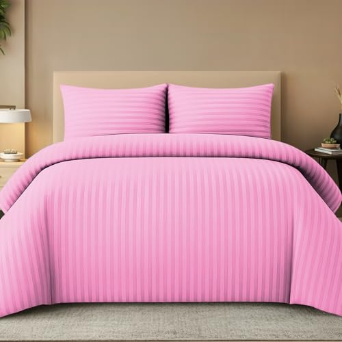 Pamposh Satin Streifen King Size Bettbezug Sets - Prämie Hotel Qualität Bettbezug Bettwäsche Sets - Hypoallergene Ultraweiche Mikrofaser Bettwäsche (King (220 x 230 cm))