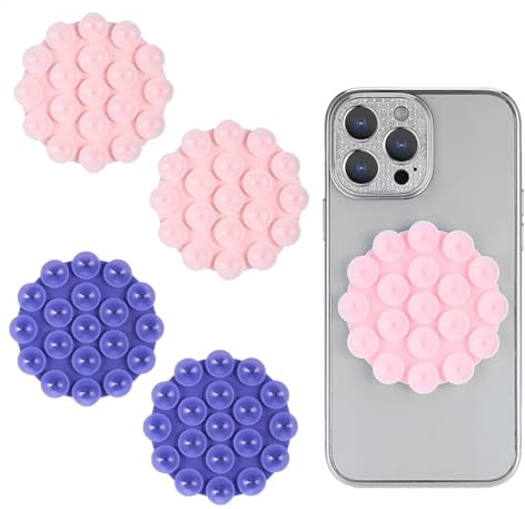 4 ventose in silicone per tutti i modelli di telefono, supporto antiscivolo per selfies e video - Viola/Rosa chiaro