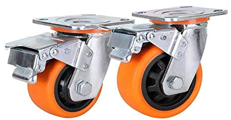 Lenkrollen, Schwenkbare Bürorollen, Schwerlast, 150 mm, Verzinktes Rad Mit Bremsen, Trolley-Industrierad, 2-teilig, Möbelrolle, Tragkraft 350 kg, Für Werkstätten, Lagerhallen, Umzüge