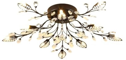 LED Kristall Deckenleuchte 10 Lichter Kristall Zweige Deckenleuchte Schwarzer Vintage-Kristall-Deckenlüster Modern Close To Ceiling Light Fixtures for Küche Schlafzimmer Wohnzimmer Foyer