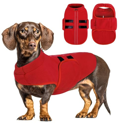 Queenmore Hundepullover Fleece Pullover Hundemantel Winter, Rot, XS | Hundepullover Kleine Hunde, Hundeweste Wintermantel Hunddackel, Pullocver Chihuahua, Bulldog, Greyhound, Für Spaziergänge