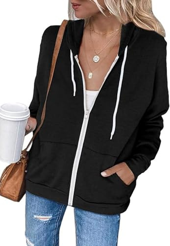 Jhsnjnr Damen Kapuzenpullover Sweatshirt Sweatjacke mit Kapuze Reißverschluss Kordelzug Pullover Zip Up Herbstjacke Hoodie