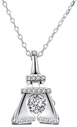 Bishilin Kette Damen Silber 925 Personalisiert, Halskette Charm Anhänger Eiffelturm mit Zirkonia Kett Silber für Charms