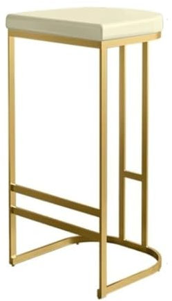 Barstuhl Tresenhocker Barhocker Aus Leder Mit Goldenen Metallbeinen, Moderner Barstuhl, Hoher Hocker Mit Fußstütze, Barhocker Für Zu Hause Ohne Rückenlehne Bistrohocker Designer Hocker(White,Sitting H