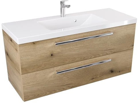 Furni Badezimmer-Waschtischunterschrank 100 cm ATH DC - Mattes Holzdekor - Chromgriff