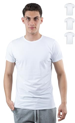 SKIPPER 3-pack herr Stretchig T-shirt med rund hals I Vit baströja I Undertröja i 95% bomull och 5% elastan I Affärsundertröja för män I OEKO-TEX-certifierad I L