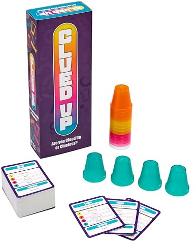 TOMY Games Clued Up | Cup Slamming, Clue Guessing Card Games | Fast Paced 3-4 Player Party Games | Family Games for Adults and Kids Ages 10+ Years