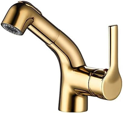 Sink Taps for Bathroom Shower Mixer Tap, Double Mode Telescopic Hot and Cold Copper Single Handle Basin Mixer Tap for Kitchen Sink-Golden,Golden