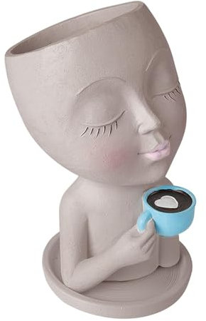 Salyeeluly Mädchen trinkt Kaffeepflanzer | Kaffeemädchen Blumentopf | Für Zimmerpflanzen, Kunstharz-Übertopf, Mädchentrinken, mit Entwässerungsloch, Fensterdekoration