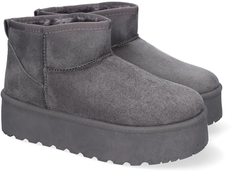 shoes&blues.es Bottines Plates à Plateforme pour Femmes, Style Australien, Doublure en Fourrure, Bout Rond Gris Talla 40