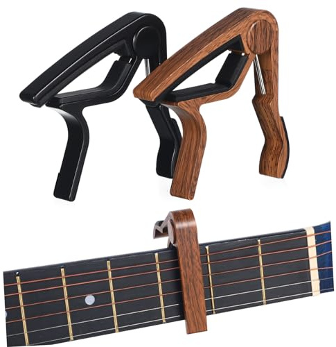Holz Gitarren Capo Klemme 2 Stück für E-gitarre und Akustikgitarre | Kapodaster für Gitarren, Präzisere Stimmung, Gleichmäßiger Druck über Griffbrett, Zeitloses Design