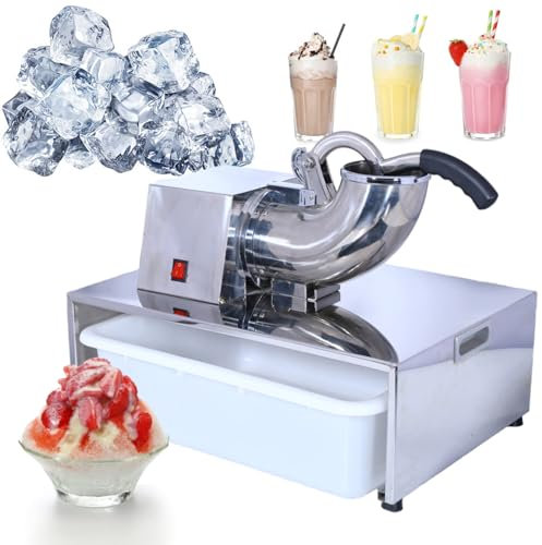 Machine à Cornets de Neige Professionnelle, Machine à Glace Pilée Électrique 220lbs/h, Broyeur à Glace en Acier Inoxydable avec Boîte de Stockage en Acrylique pour Familles, Bars,110V