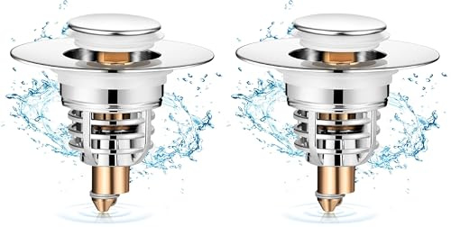 Diboniur Tappo per Lavandino del Bagno Aggiornato, Tappo Bidet Universale Pop up，Tappo di scarico in metallo per vasca da bagno, cucina, lavabo (apertura foro di scarico 32-42 mm) (Confezione da 2)