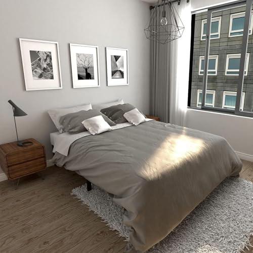 FetiNes Werkzeuglos Montierbarer Bettrahmen 140 x 200 cm mit Lattenrost, Stabiles Metallgestell, Keine Federkernmatratze ErforderlichKein Lärm, Doppelbett, Schwarz