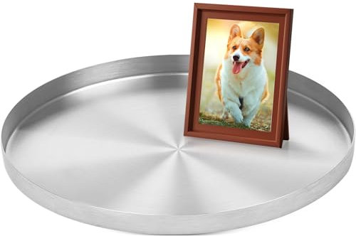 Yvttve Round Silver Metal Tray with 3 Non-Slip Decorative Serving Tray Made of Stainless Steel Design Decorative Plate and Decorative Tray for Advent Wreath Plates (Diameter 30 cm, Stainless Steel)