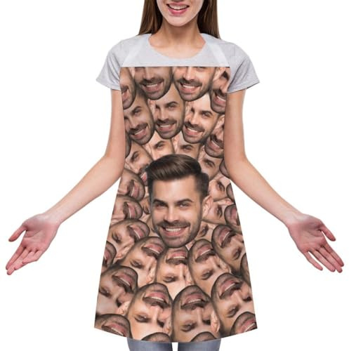 WILINNI Personalisiertes Gesicht Lustige Schürze Geeignet Für Frauen Und Männer Kochschürze Geburtstag Weihnachten Paare (Stil 4)