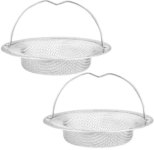 2 filtri di scarico per lavello da cucina, in acciaio inox con manico, filtro per lavello a maglia fine, scolapasta da cucina, scolapasta per lavandino da intasamento e per filtrare i residui