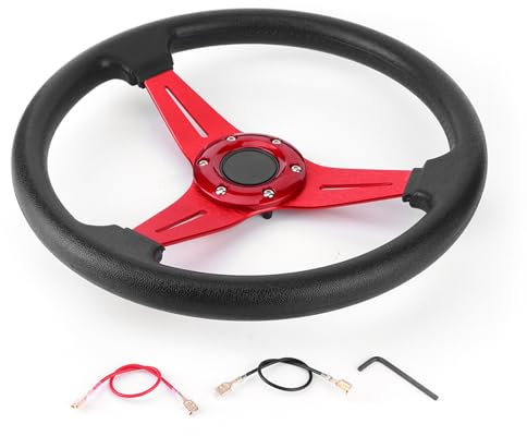 Drifting Lenkrad,Universal Rennlenkrad 14-Zoll-Sportlenkrad, Rennwagen-Driftlenkrad, Ersatz-Aluminiumlegierung, PU-modifiziertes Zubehör(Red)