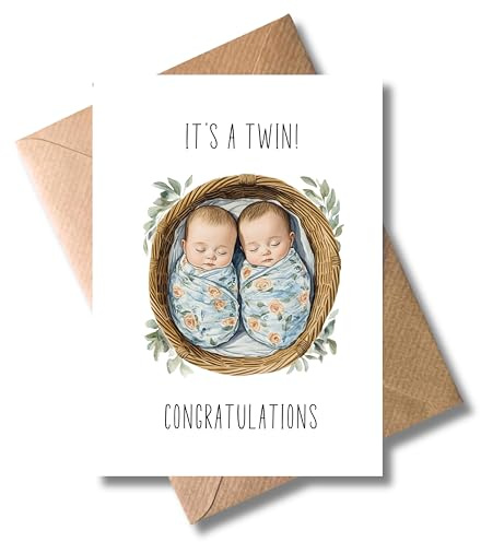 WBdesignz – Glückwunschkarte „It’s a Twin!“ mit Umschlag – Karte zur Geburt von Zwillingen mit liebevoller Illustration (DIN A6)