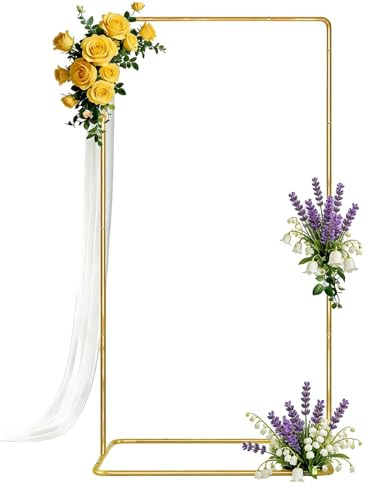 1.7M Wedding Arch Backdrop, Adjustable Balloon Arch Stand, Metal Gold Poster Holder with 4 Leather Hanging Straps for Seating Chart Stand, Event Welcome Signs Stands, Graduation Ceremonies