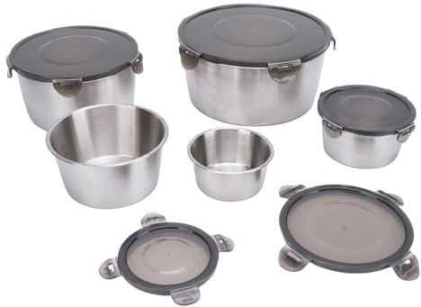 Greensen 304 Bols de Mélange en Acier Inoxydable avec Couvercles, Conteneurs de Stockage Alimentaire en Métal, Ensemble de Boîtes de Rangement Empilables pour Cuisine, Pâtisserie,