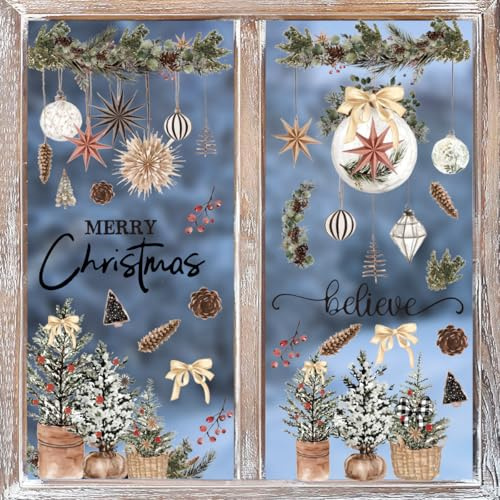 Horaldaily 4 PCS Weihnachten Fenster Aufkleber, Weihnachtsbäume Richtig für Home Party Zubehör Ladenfenster Glas Display Dekoration