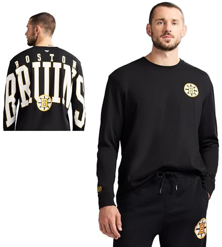 GAME 7 x NHL Men's Officially Licensed Long Sleeve Crew Neck Cotton Graphic T-Shirt Black