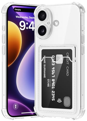ÁRBOLORO Kartenfach Hülle für iPhone 17, Transparent Silikon TPU Handyhülle mit Kartenhalter, Ultra Dünn Weiche Stoßfest Flexibel Handy Tasche Case Schutzhülle für iPhone 17