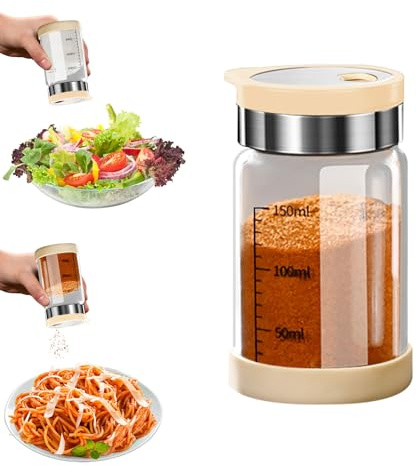 Saliera e pepiera in vetro con coperchio in acciaio inox, rotazione a 360° e 4 modalità di versamento, saliera per spezie per cucina