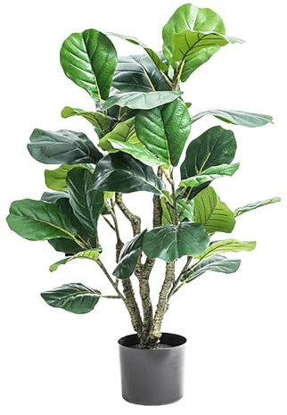 Higuera Artificial De Hoja De Violín, Plantas Artificiales En Maceta, Árbol Artificial, Planta Falsa De Ficus Lyrata Con Hojas, Para Sala De Estar, Balcón, Decoración(130cm/4.3ft)