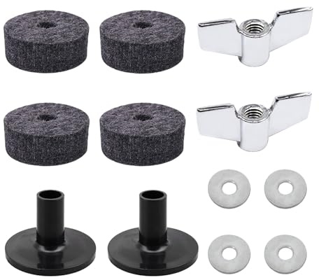 Beckenständer-Filze für Schlagzeug-Set mit Flügelmuttern, Durchmesser 4 cm, Grau, φ 3,8 x 2,6 cm, 14 Stück