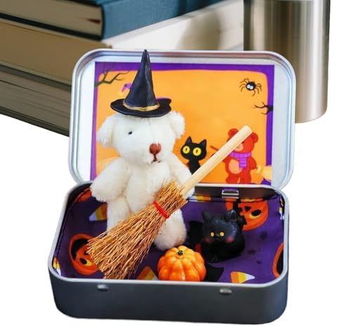 XIAOXIAOYU Small Witch in a Halloween Box, Halloween Bear Box Party Decorations for – Decorative Plush Witch Toy for Home, Party and Bedroom