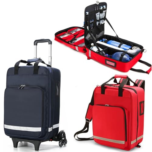 JuanNest Trolley Große Notfalltasche Mit Entlastendem Trolleysystem,Medizinische Tasche,Notfallrucksack,Fluchtrucksack,Medizinischer Notfall-Rucksack,Rollatortasche,Großes Fassungsvermögen,Wandern B