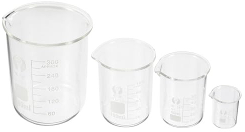 HIAKDOFT 4pcs Borosilicate Glass Beaker Set Measuring Beaker Chemistry Glassware for Laboratory Home Use