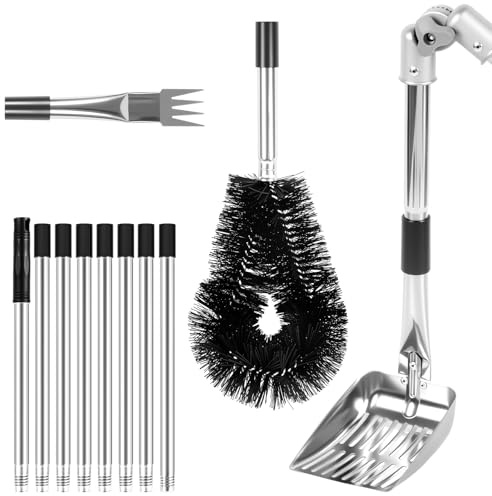 Gutter Cleaning Brush Kit - 4m Extendable Telescopic Pole, Adjustable Angle, Heavy Duty Stainless Steel & Nylon Bristles - Includes Gutter Scoop, Rake & 8 Detachable Rods for Downpipe, Eaves Cleaning